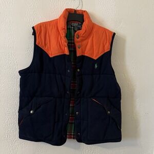 POLO RALPH LAUREN Vest Men's Size L Western Flannel Plaid Lined  (FLAW READ)